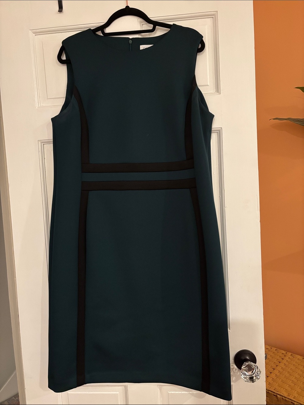 Calvin Klein Sleeveless Teal Shift Dress with Black Trim